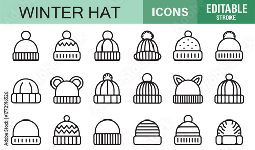 Minimalist Winter Headwear Icons | Monoline Style Beanie Vector for Clothing Design Projects