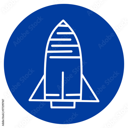 Rocket Ship Icon on Blue Circle
