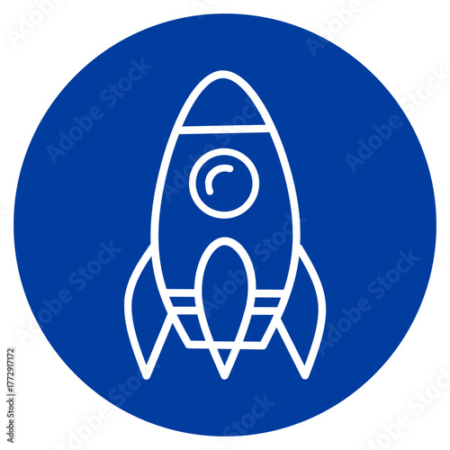 Rocket Ship Icon on Blue Circle