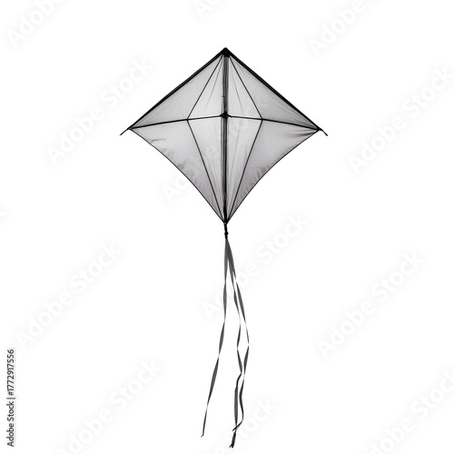 Diamond shaped white kite with tail isolated on transparent background