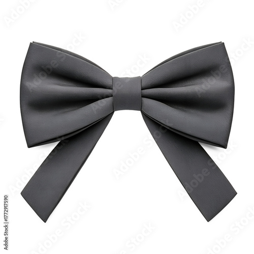 Dark gray textured fabric bow tie isolated on transparent background