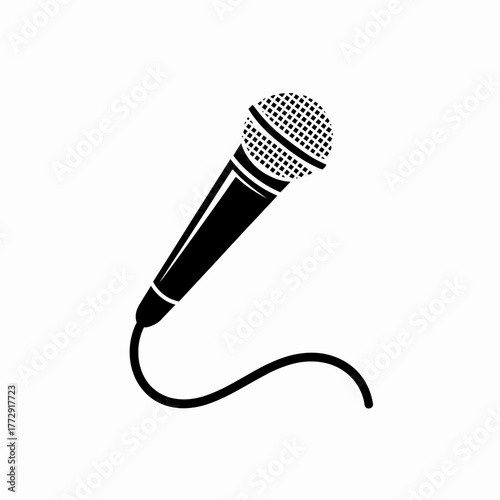 A classic microphone is depicted against a white background, ready for use.