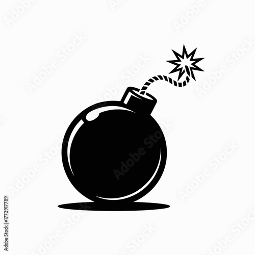 A black bomb with a lit fuse sits on a white background