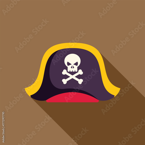 Colorful bicorne pirate hat with skull and crossbones, representing piracy, adventure, and seafaring life