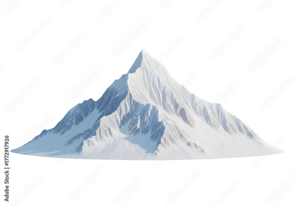 Fototapeta premium Snowy mountain peak isolated on transparent background