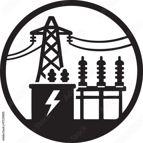 Isolated electrical substation icon, power generation and distribution vector, editable energy infrastructure, industrial professional minimal design icons for utility buyers