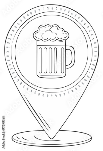 Beer Mug Location Pin Icon for Brewery Tour Guide and Pub Navigation
