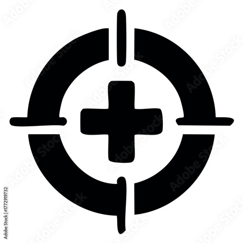 Medical target hand-drawn icon with crosshair and plus symbol for healthcare