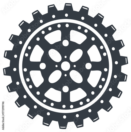 Gear Symbol with Circular Teeth Vector Graphic, Mechanical Engineering Element, Industrial Technology, Machinery Part, Isolated