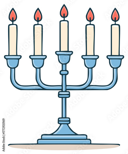 Cartoon candelabra with five lighted candles for religious festivals or celebratory decorations