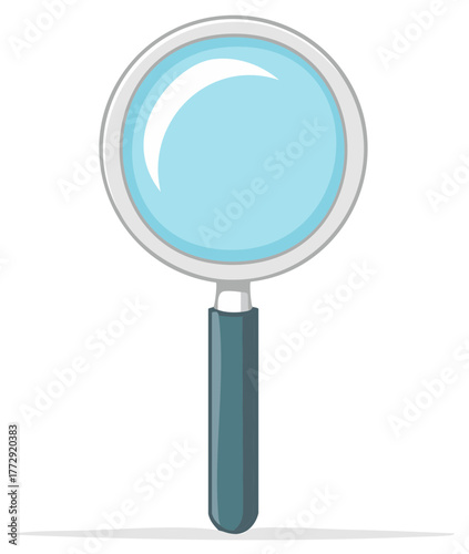Cartoon magnifying glass illustration isolated on a white background, concept of search and explore.