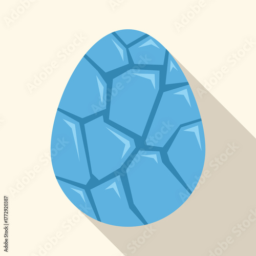 Cartoon blue dragon egg is starting to hatch, showing cracks on its surface