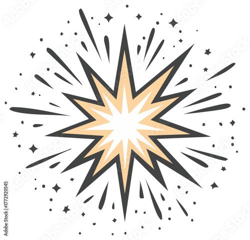 Comic book style explosion or firework burst with radiating sparks and motion lines