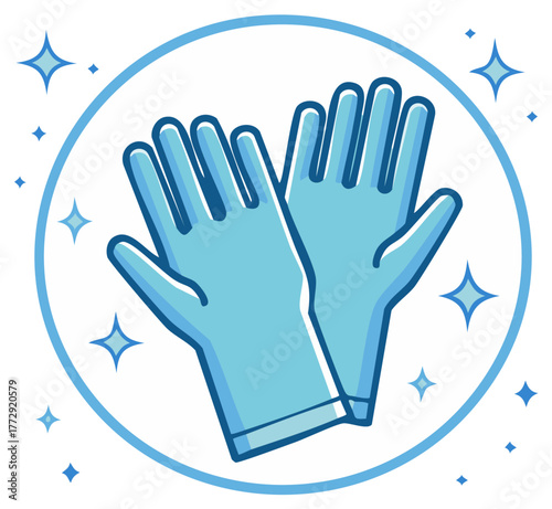 Clean protective gloves illustration with sparkles, sanitation, and cleanliness hygiene vector icon, washing protection