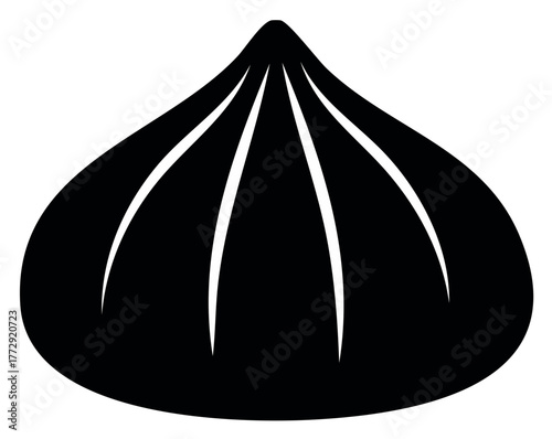 Stylized black icon of a traditional Asian steamed dumpling or bao bun