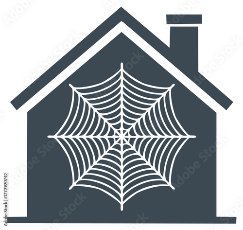 House with spiderweb vector icon representing neglect abandonment or a spooky Halloween theme