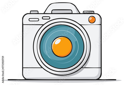 Modern camera design in a doodle style for technology and photography