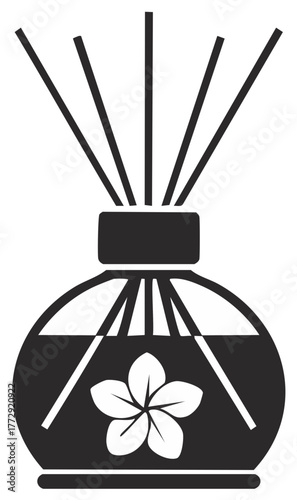 Aromatic Reed Diffuser with Floral Design in Black and White: Modern Home Fragrance and Air Freshener
