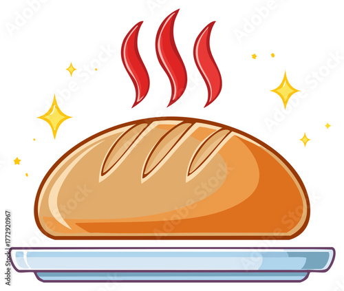 Freshly Baked Loaf of Bread with Steam and Sparkles