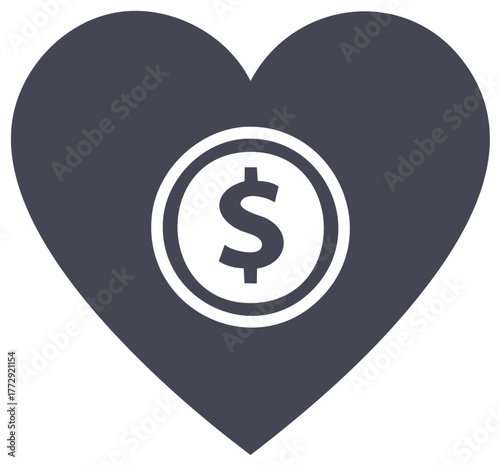Heart with Currency Symbol, Charity and Love of Money Concept, Financial Support Icon