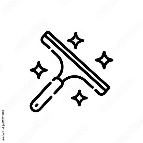 Window cleaning squeegee icon. Glass cleaner, maintenance, hygiene, sanitation, home service, cleaning tool concept. Editable stroke vector.