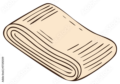 Illustrative depiction of folded beige fabric with visible layers and textured appearance