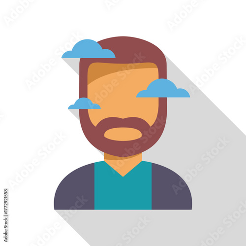 Bearded man is suffering from dementia and losing his mind and memories, experiencing confusion and disorientation