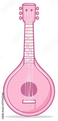 Cute Pink Stringed Musical Instrument Cartoon Vector Illustration