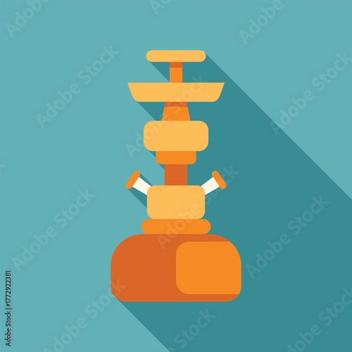 Orange hookah standing on a table, casting a long shadow on a turquoise background