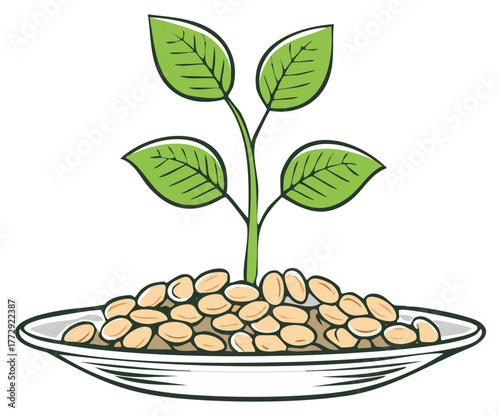 Seedling sprouting from seeds on a dish, promoting growth, health, and sustainable living