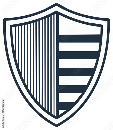 Heraldic Shield with Vertical Stripes and Horizontal Bars Emblem Graphic