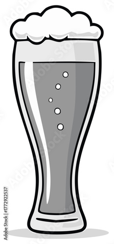 Frothy Beer in a Tall Pilsner Glass with Bubbles and Shadow