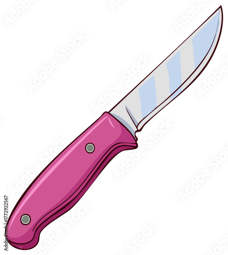 Cartoon illustration of a sharp blade utility knife with a vibrant pink handle