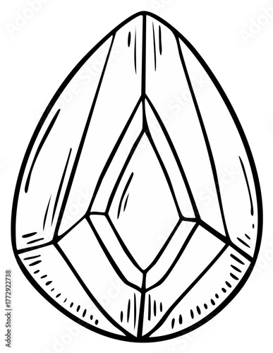 Hand drawn gem stone illustration with faceted cuts and teardrop shape