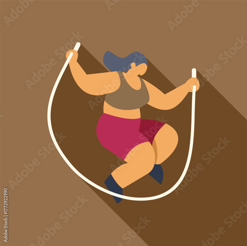 Plus size woman exercising with a jump rope, promoting a healthy lifestyle and body positivity