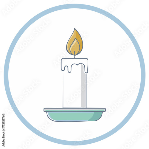 Illuminated Candle with Dripping Wax in Holder Light Blue Circle Bordered Icon