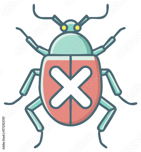 Stylized Insect Icon with Crossed Out Symbol Representing Pest Control or Bug Removal Process in Red and Green