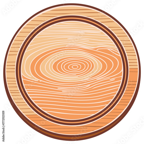 Wooden circular sign with concentric grain pattern and decorative rim vector illustration