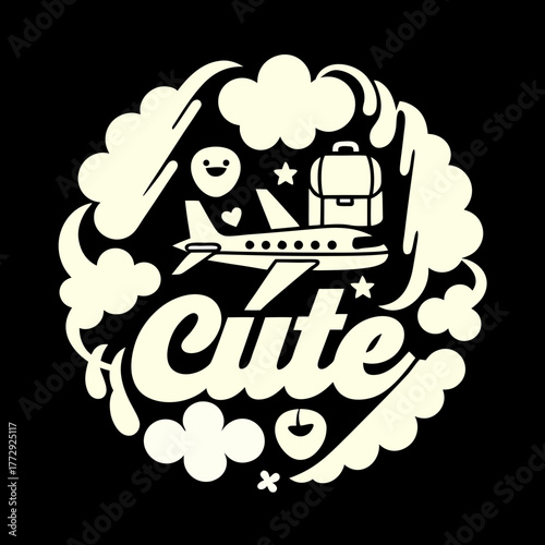 Airplane with backpack and cute text