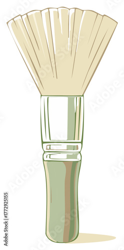 Stylized Illustration of a Barber's Brush with Cream Bristles and Green Handle, Grooming Equipment