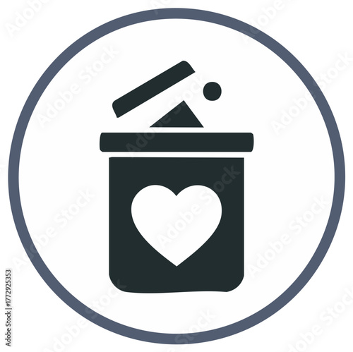 Charity donation box with heart symbol icon for fundraising and giving