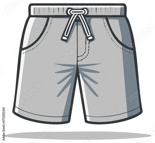 Simple Gray Shorts with Drawstring Detail Vector Graphic