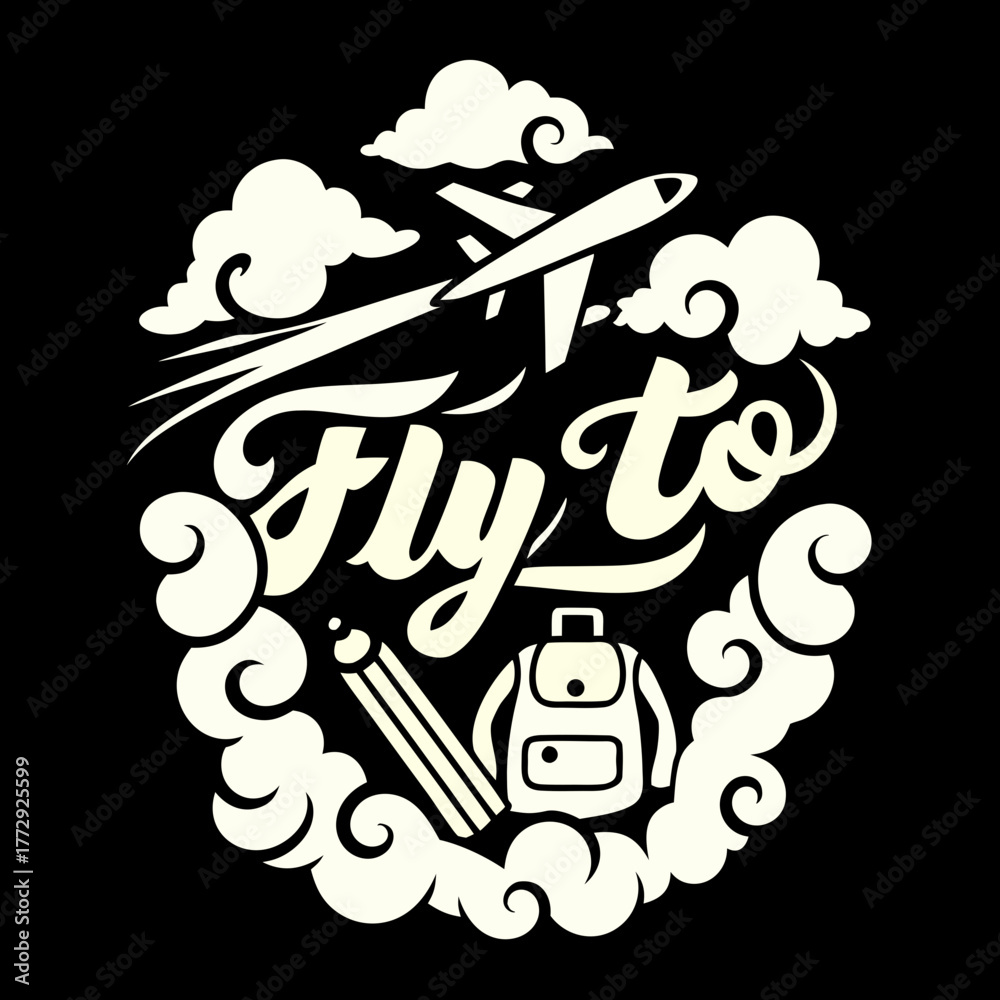 Fototapeta premium Fly to vector design with plane