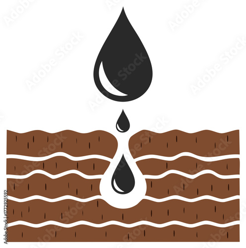 Illustration of a Water Droplet Absorbing into Layered Soil, Concept of Hydration.