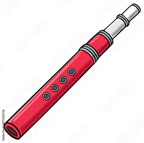 Cartoon illustration of a red flute or recorder woodwind musical instrument