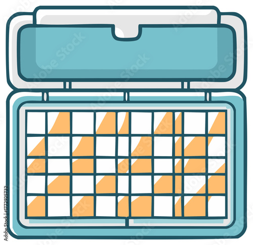 Cartoon doodle of an open eyeshadow palette with neutral shades