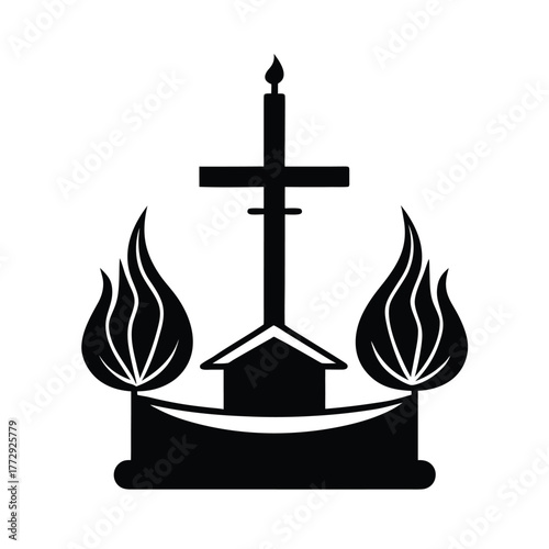 Cross and Flame Umbanda Altar Vector