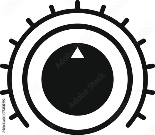 Simple, scalable and editable vector icon representing a control knob set to its maximum value, ideal for web design, mobile apps and print