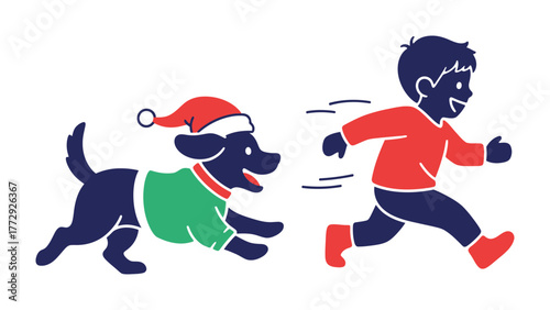 Playful Pursuit: A joyful child dashes ahead, trailed by a spirited dog, their playful energy a heartwarming display of companionship and fun.