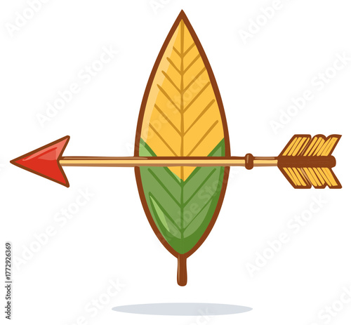 Stylized Arrow Piercing a Leaf Design Element Nature Weapon Concept